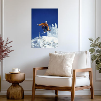 Woman Freestyle Snowboarding Mid-Air | Winter Sports Photography | Action Poster - Sports Poster