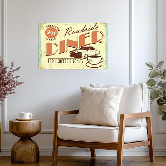 "Fresh Coffee And Donuts" Diner Sign | Vintage Advertising Art | Retro Kitchen Poster - Type & Quotes Poster
