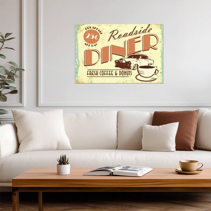 "Fresh Coffee And Donuts" Diner Sign | Vintage Advertising Art | Retro Kitchen Poster - Type & Quotes Poster