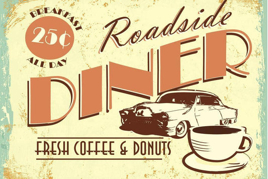 "Fresh Coffee And Donuts" Diner Sign | Vintage Advertising Art | Retro Kitchen Poster - Type & Quotes Poster