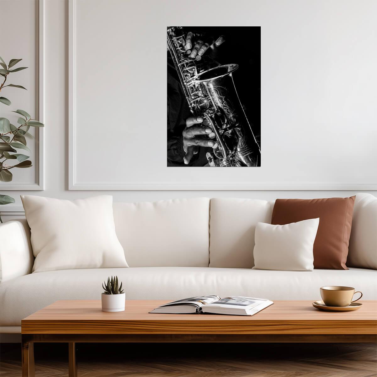 Saxophone Player in Black and White | Jazz Music Photography Poster | Vintage Musician Wall Art - Music Poster