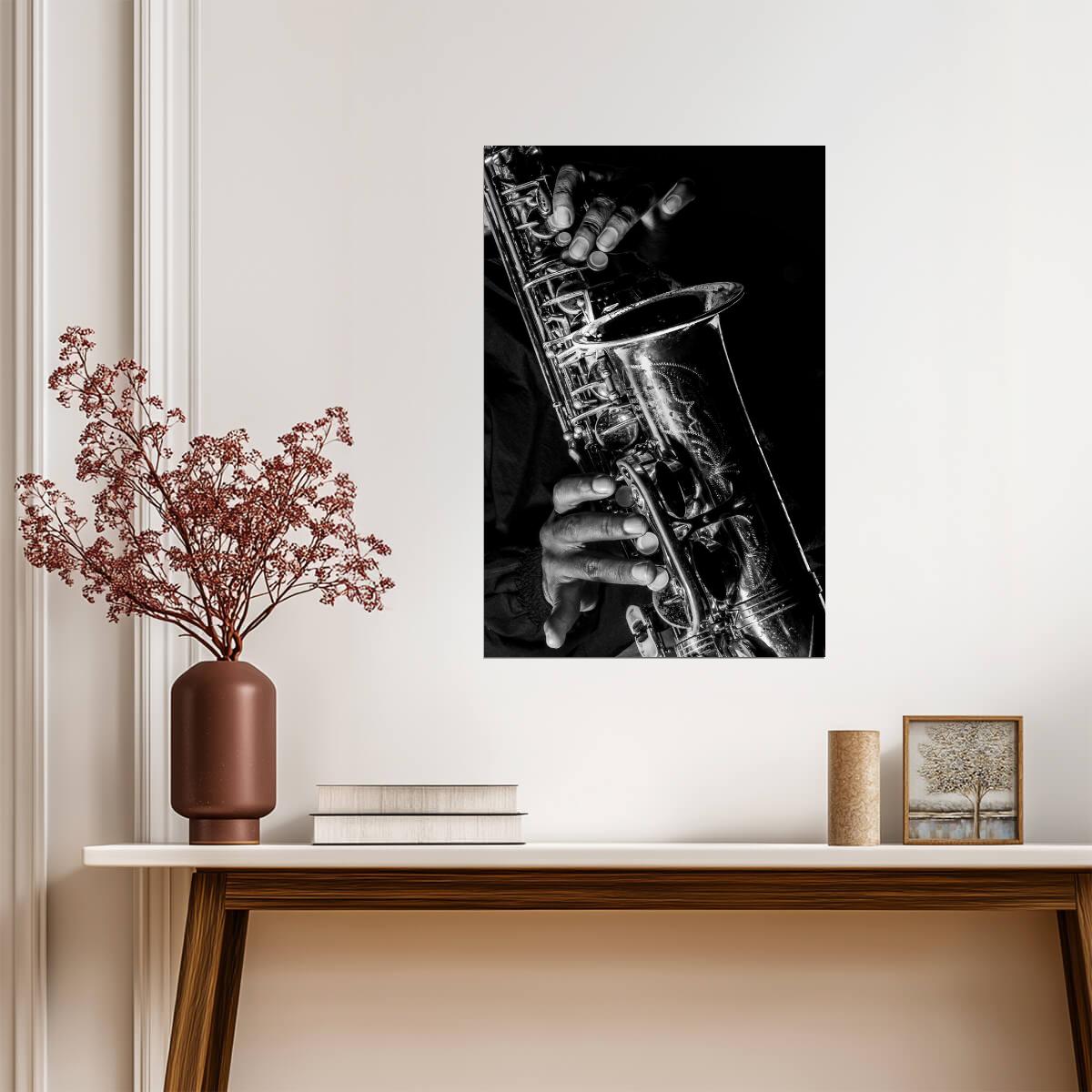 Saxophone Player in Black and White | Jazz Music Photography Poster | Vintage Musician Wall Art - Music Poster