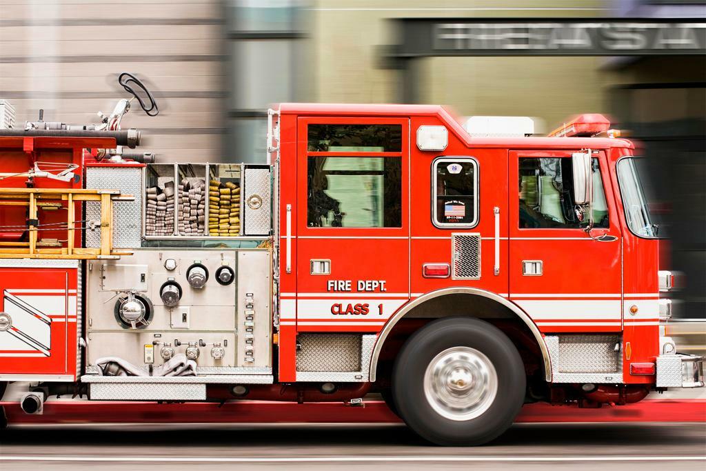Fire Truck in Motion Photo | Emergency Vehicle | Firefighter Themed Poster - Cars Poster
