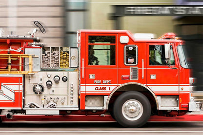 Fire Truck in Motion Photo | Emergency Vehicle | Firefighter Themed Poster - Cars Poster
