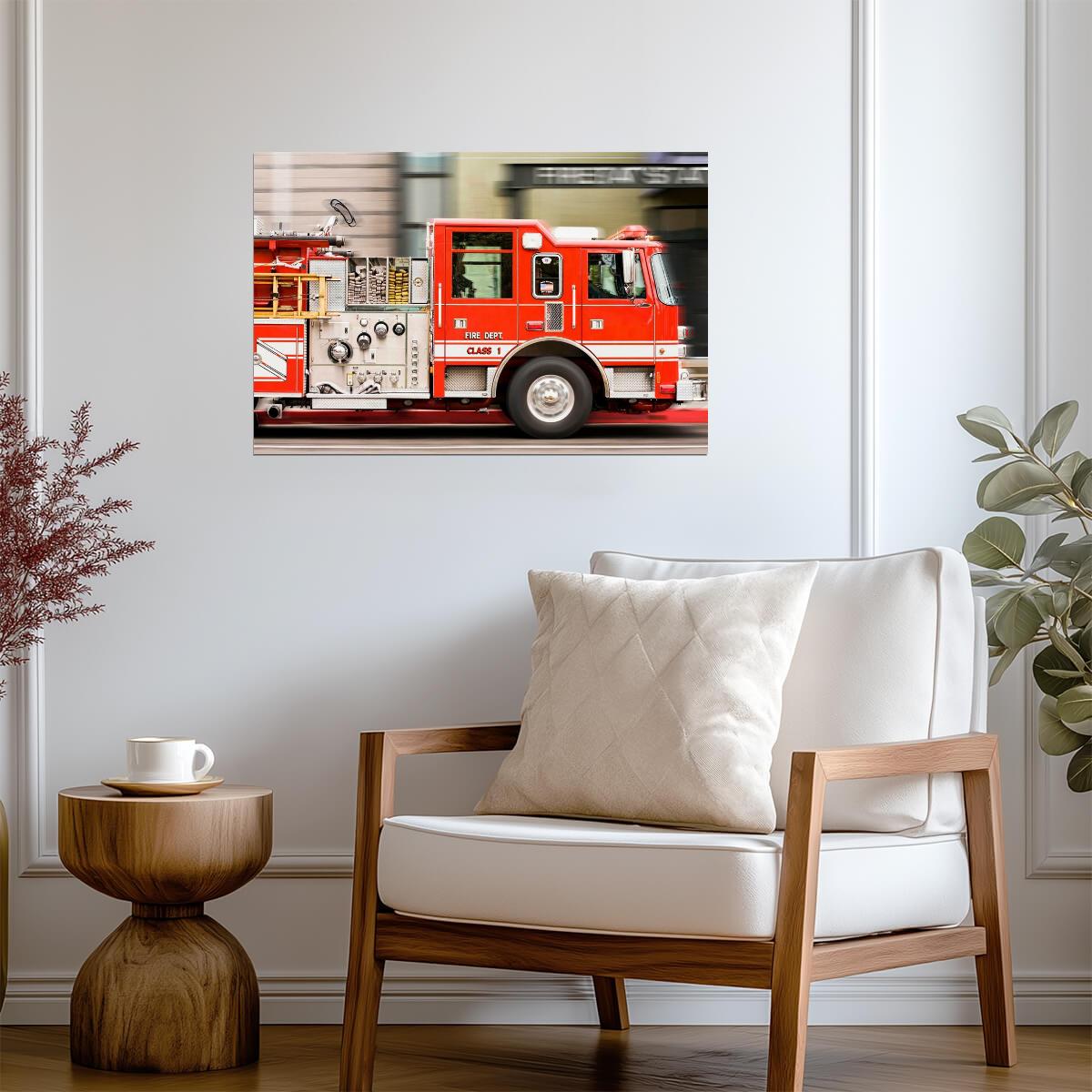 Fire Truck in Motion Photo | Emergency Vehicle | Firefighter Themed Poster - Cars Poster