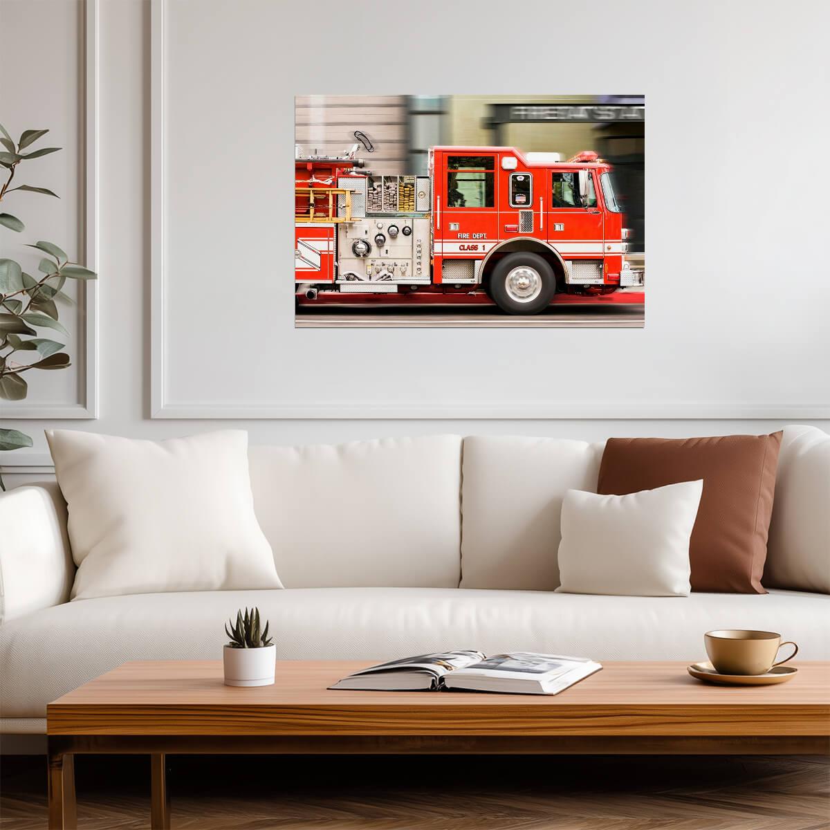 Fire Truck in Motion Photo | Emergency Vehicle | Firefighter Themed Poster - Photography Poster