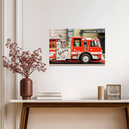 Fire Truck in Motion Photo | Emergency Vehicle | Firefighter Themed Poster - Cars Poster