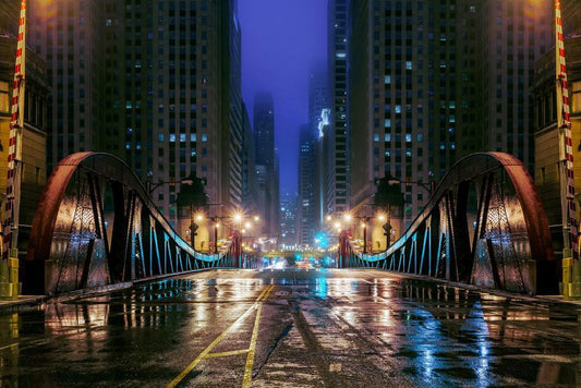 Clark Street Bridge at Night in Chicago | Illinois Photography | Urban Cityscape Poster - Photography Poster