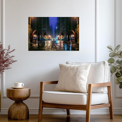 Clark Street Bridge at Night in Chicago | Illinois Photography | Urban Cityscape Poster - Photography Poster