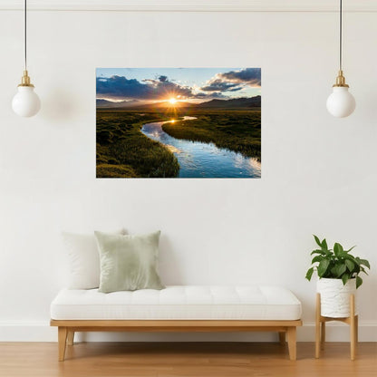 Mountain River Sunset Poster | Fishing Landscape Photography | Nature Wall Art