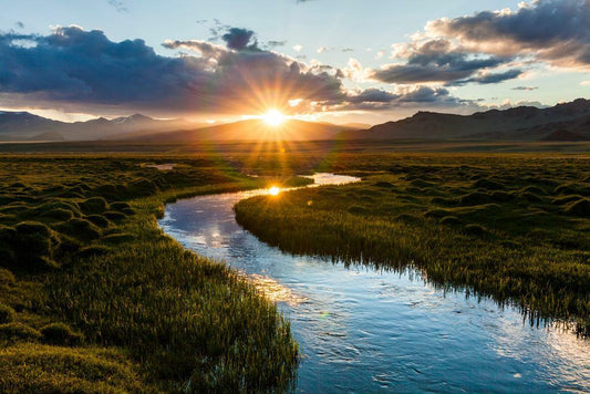 Mountain River Sunset Poster | Fishing Landscape Photography | Nature Wall Art