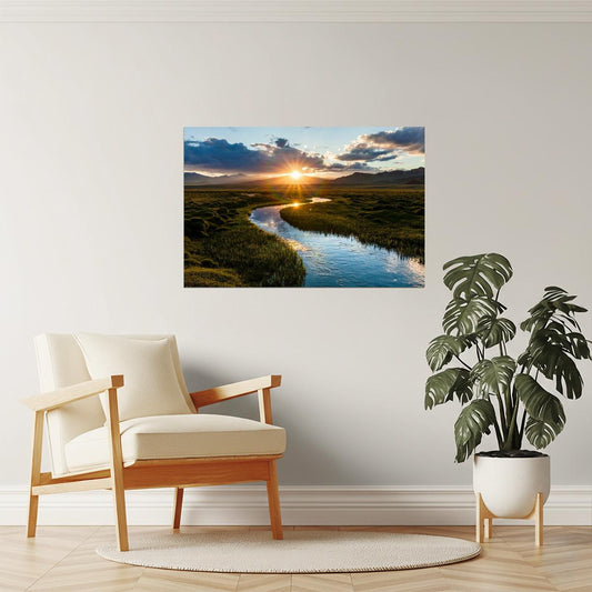 Mountain River Sunset Poster | Fishing Landscape Photography | Nature Wall Art