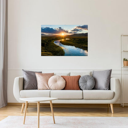 Mountain River Sunset Poster | Fishing Landscape Photography | Nature Wall Art