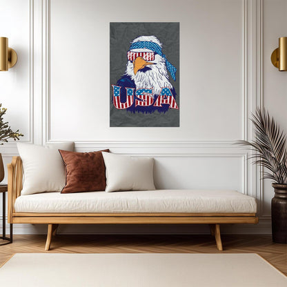 Patriotic Bald Eagle with USA Flag | Funny American Poster | Humorous Animal Art - Type & Quotes Poster