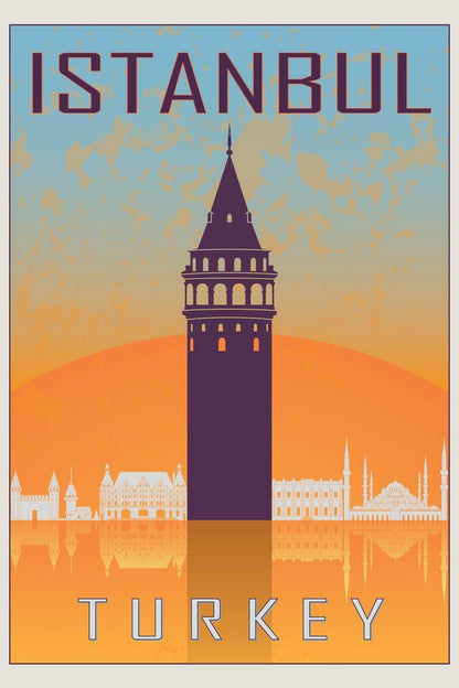 Istanbul, Turkey | Retro Travel Poster | Vintage Landmark Collage Art - Vintage & Retro Poster