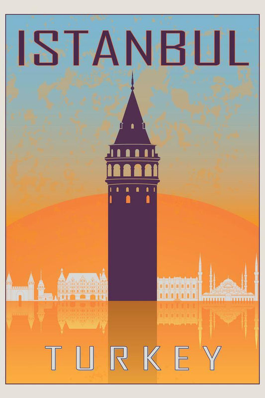 Istanbul, Turkey | Retro Travel Poster | Vintage Landmark Collage Art - Vintage & Retro Poster