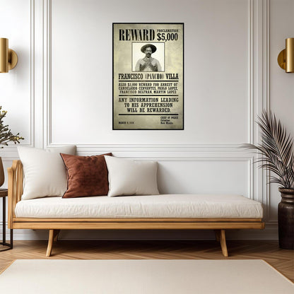 "Wanted: Francisco Pancho Villa" | Vintage Reward Poster | Old West & Mexican Revolution Art - Vintage & Retro Poster