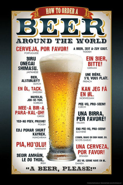 How to Order Beer Around the World Poster | Informational Chart | Bar Wall Decor