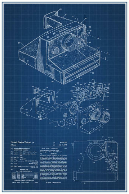 Instant Film Camera Patent Blueprint | Retro Photography Tech | Vintage Wall Art Poster - Vintage & Retro Poster
