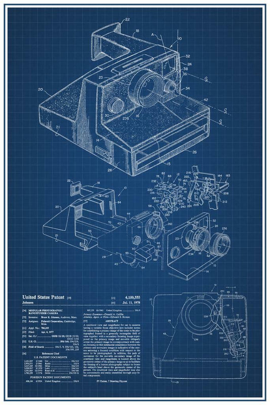 Instant Film Camera Patent Blueprint | Retro Photography Tech | Vintage Wall Art Poster - Vintage & Retro Poster