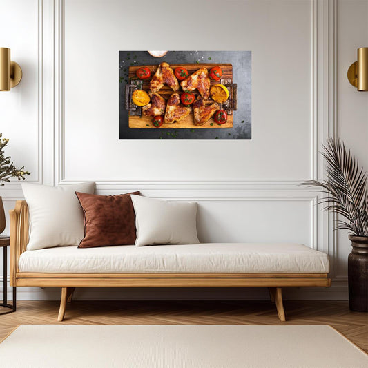 Roast Chicken Wings on a Cutting Board | Food Photography Print | Kitchen Wall Art Poster - Photography Poster