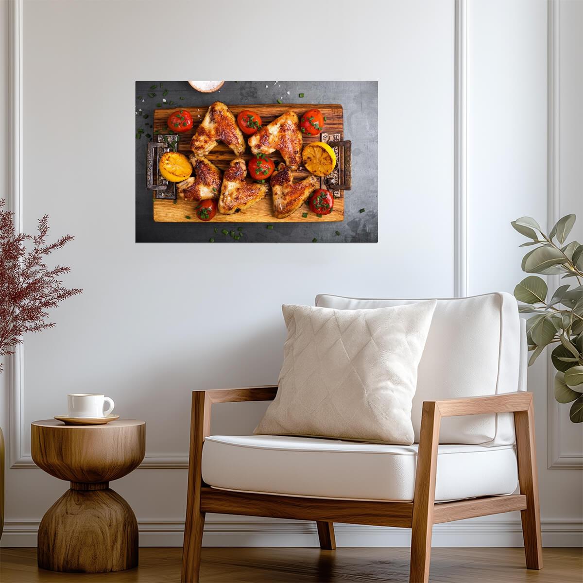 Roast Chicken Wings on a Cutting Board | Food Photography Print | Kitchen Wall Art Poster - Photography Poster