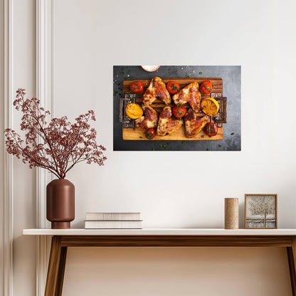 Roast Chicken Wings on a Cutting Board | Food Photography Print | Kitchen Wall Art Poster - Photography Poster