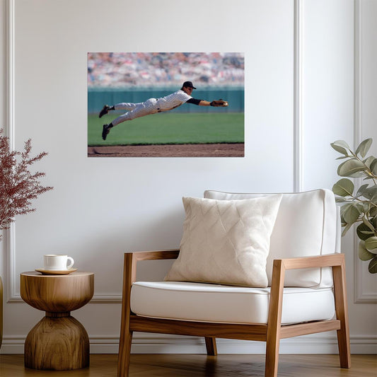 Baseball Player Diving Catch | Action Sports Photography | Game Winning Play Poster - Sports Poster