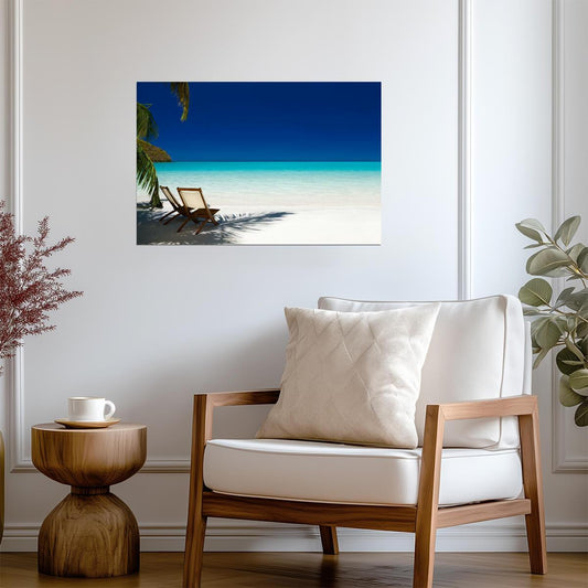 Chairs Under Palm Tree Photo | Caribbean Beach Scene | Tropical Vacation Poster - Photography Poster