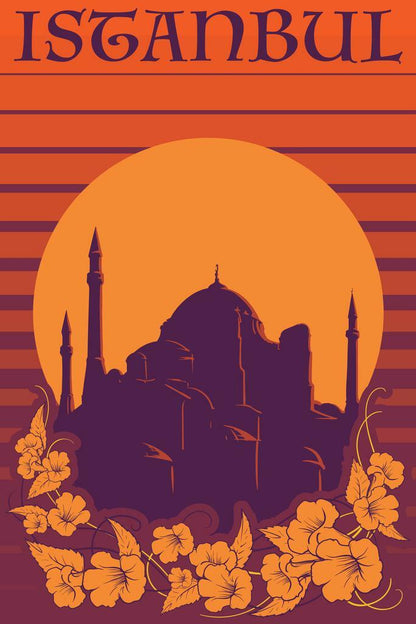 Istanbul, Hagia Sophia | Orange Retro Travel Poster | Vintage Turkish Landmark Art - Vintage & Retro Poster