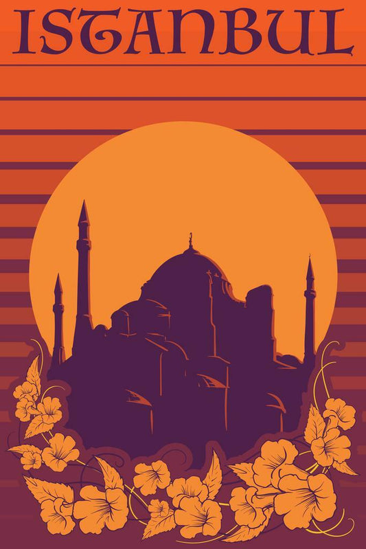 Istanbul, Hagia Sophia | Orange Retro Travel Poster | Vintage Turkish Landmark Art - Vintage & Retro Poster