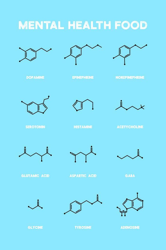 Mental Health & Brain Chemicals Chart | "Food for Your Mood" | Educational Wellness Poster - Type & Quotes Poster