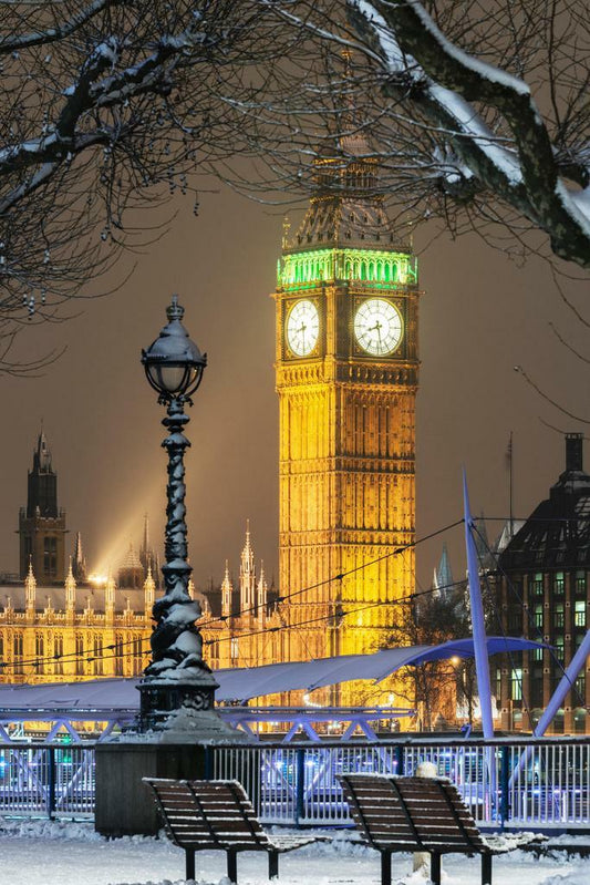 Big Ben in the Snow at Christmas | London England Photography | UK Winter Landmark Poster - Photography Poster