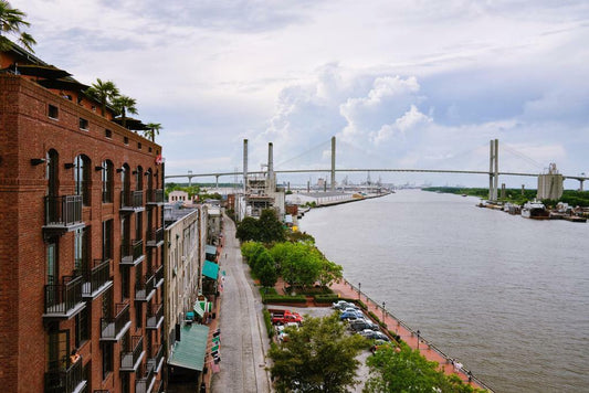 Savannah Georgia Waterfront with Talmadge Bridge | Cityscape Photography Poster - Photography Poster