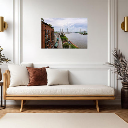 Savannah Georgia Waterfront with Talmadge Bridge | Cityscape Photography Poster - Photography Poster