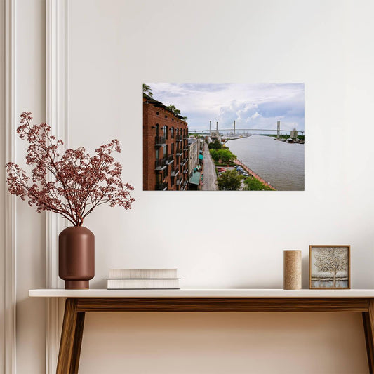 Savannah Georgia Waterfront with Talmadge Bridge | Cityscape Photography Poster - Photography Poster