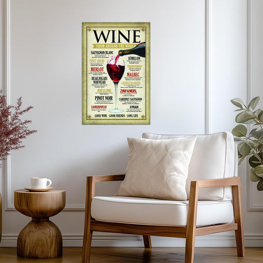 "Wine From Around The World" | Map & Infographic Poster | Bar & Kitchen Wall Art - Type & Quotes Poster
