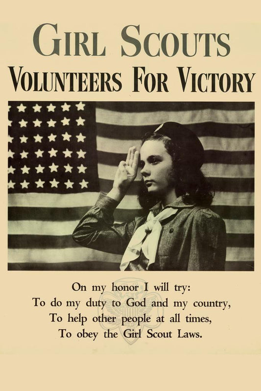 "Girl Scouts Volunteers For Victory" | WWII Propaganda Poster | Vintage Americana Art - Vintage & Retro Poster