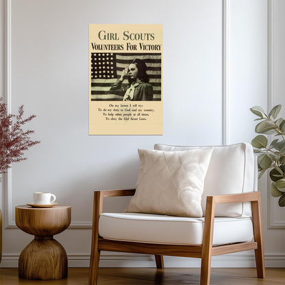 "Girl Scouts Volunteers For Victory" | WWII Propaganda Poster | Vintage Americana Art - Vintage & Retro Poster