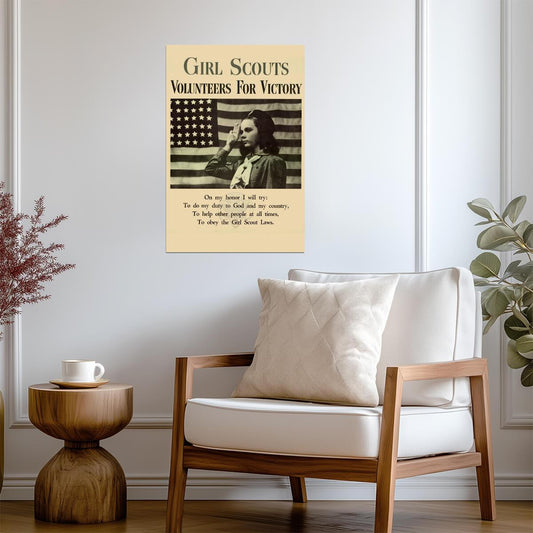 "Girl Scouts Volunteers For Victory" | WWII Propaganda Poster | Vintage Americana Art - Vintage & Retro Poster
