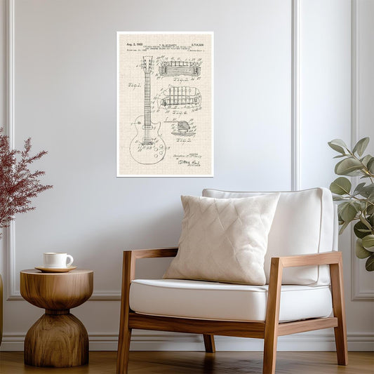 Gibson Les Paul Electric Guitar Patent | 1955 Diagram Poster | Vintage Music Art - Vintage & Retro Poster