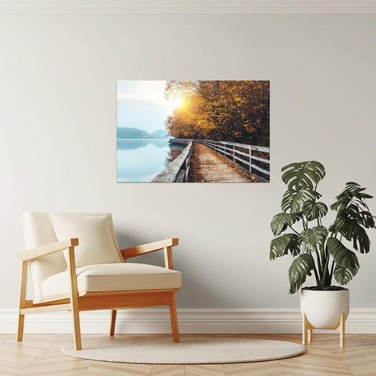 Autumn Lake Boardwalk Poster | Fall Landscape Photography | Nature Wall Art