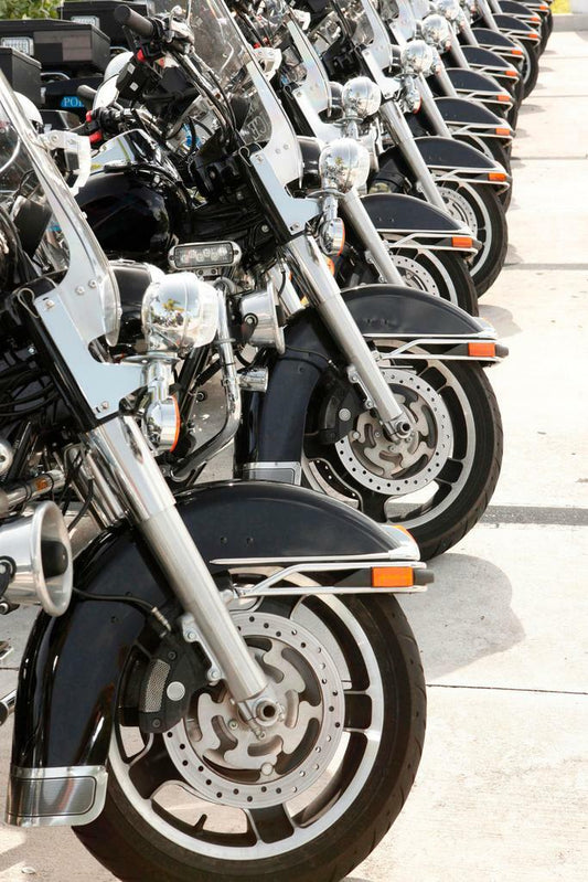 Police Motorcycles Lined Up in a Row | Law Enforcement Photography Poster - Cars Poster