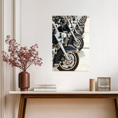 Police Motorcycles Lined Up in a Row | Law Enforcement Photography Poster - Cars Poster