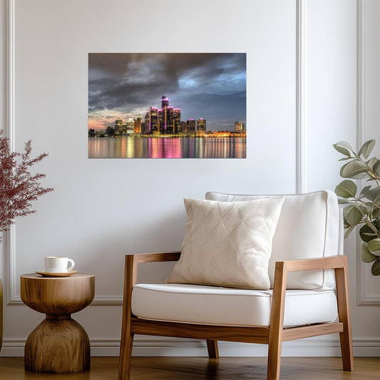 Detroit Michigan Cityscape at Dusk | Urban Skyline Photography | City Wall Art Poster - Photography Poster