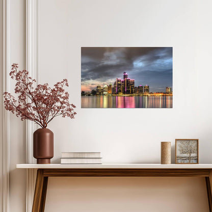 Detroit Michigan Cityscape at Dusk | Urban Skyline Photography | City Wall Art Poster - Photography Poster