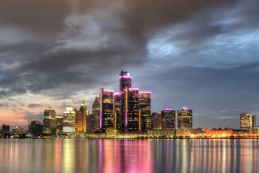 Detroit Michigan Cityscape at Dusk | Urban Skyline Photography | City Wall Art Poster - Photography Poster