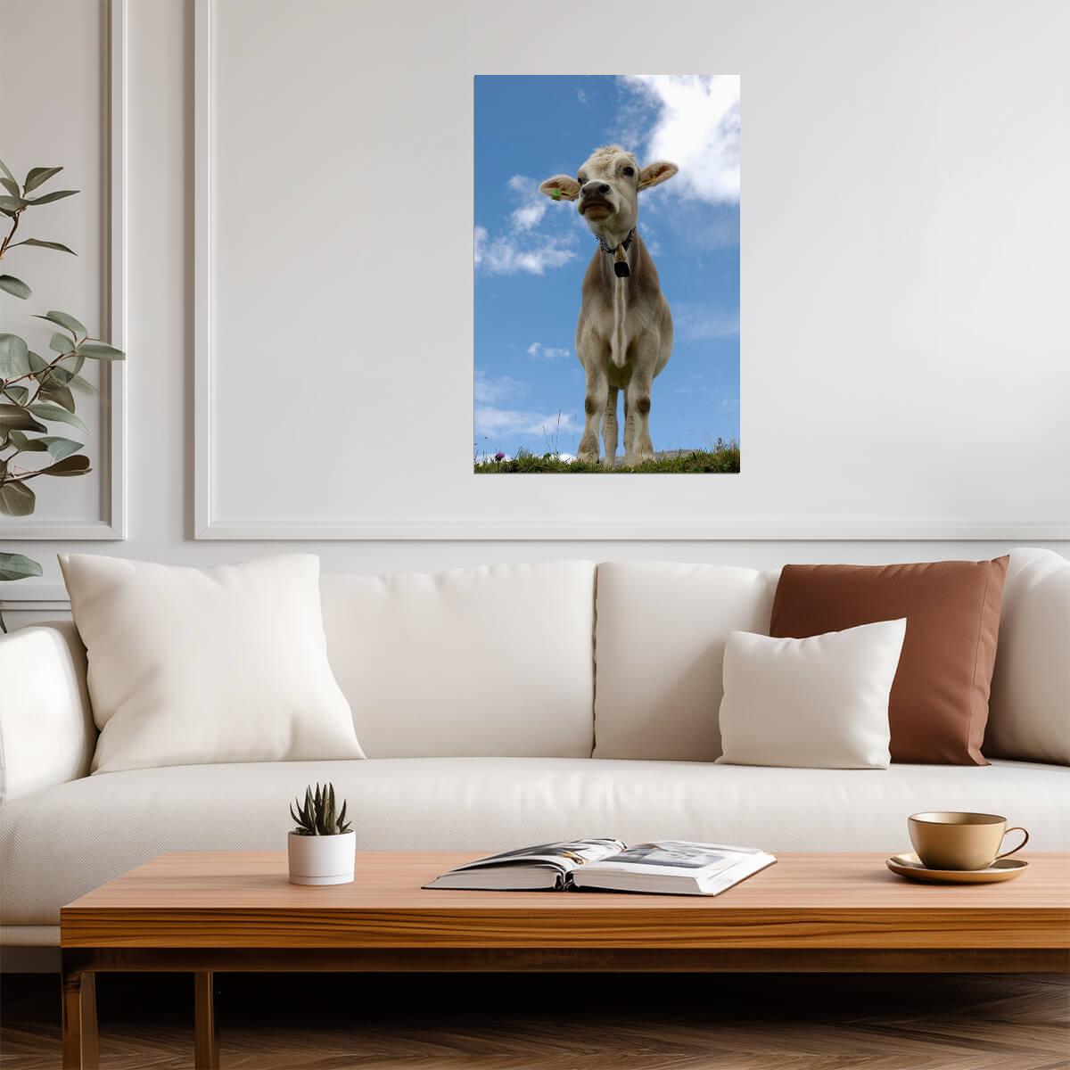 Cow Wearing a Bell Portrait | Farm Animal Photography | Rustic Decor Poster - Photography Poster