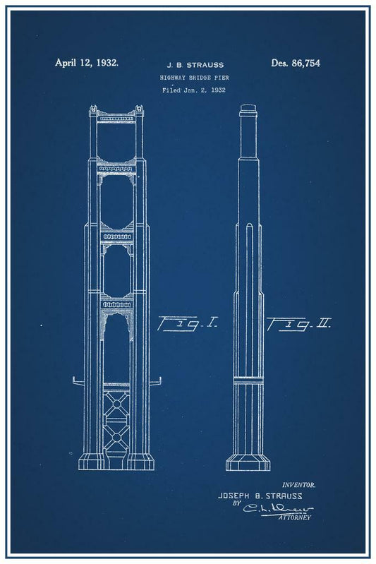 Golden Gate Bridge Patent Blueprint | Architectural Poster | San Francisco Wall Art - Vintage & Retro Poster