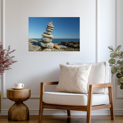 Cairn on the Shore in Portland Maine | Zen Rock Balancing Photography | Nature Poster - Photography Poster